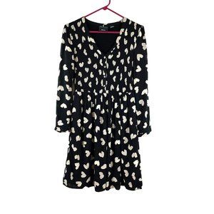 Maeve Black Long Sleeve Fit & Flare Dress Heart Print Sz S